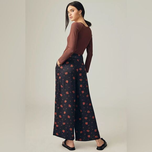 Farm Rio Strawberry Printed Wide Leg Pants in Black/Red size XS - Picture 14 of 16